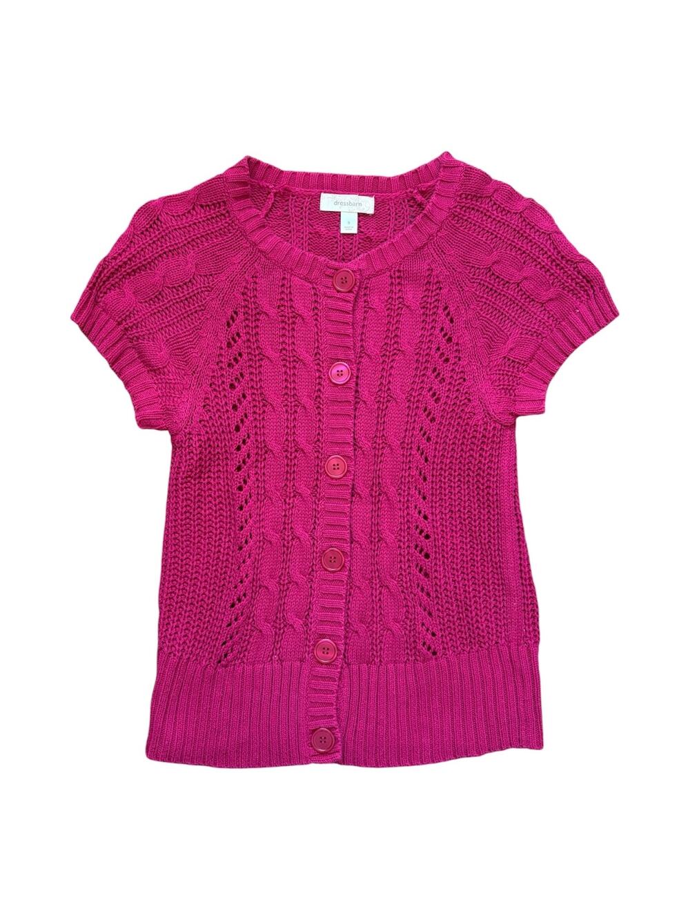 Dressbarn Pink Cotton Knit Button Down Short Sleeved Cardigan Sz Small Teacher